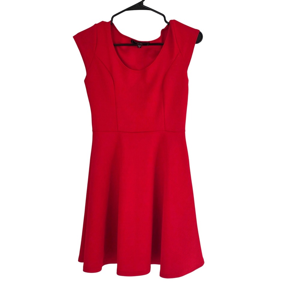 Vibe Sportswear Red‎ Textured Fit Flare Cap Sleeve Dress Size S